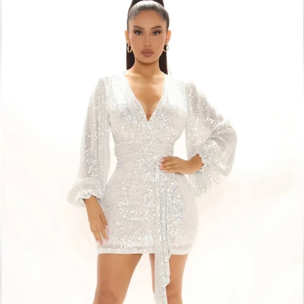 NWT Silver Sequin Wrap Dress